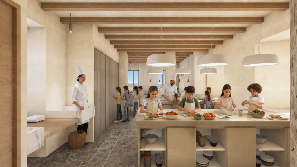 Image d'un cours de cuisine avec des enfants
